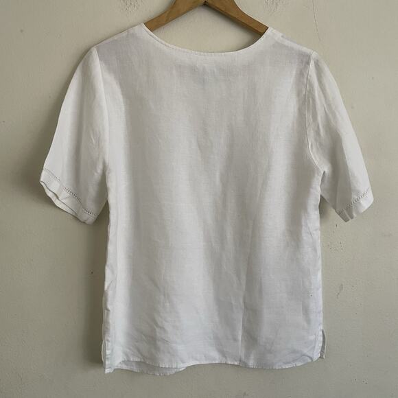 VTG Hammerschmid White Linen Trachten Blouse Rose Embroidery Openwork Details - Picture 2 of 5